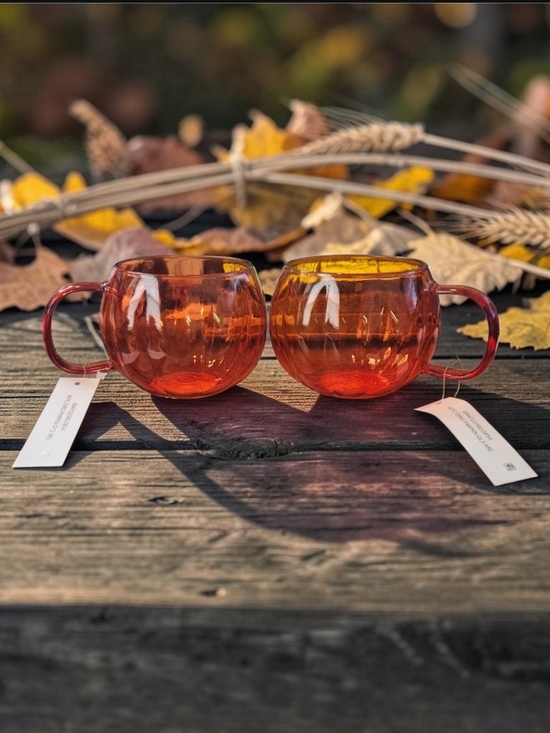 Taza De Calabaza Other - Amber Glass Pumpkin Mug - Set of 2